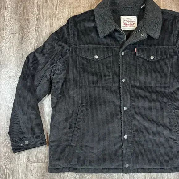 Levi’s Faux Shearling Corduroy Trucker Jacket Black LM3RC501 Men’s XXL - Picture 2 of 14